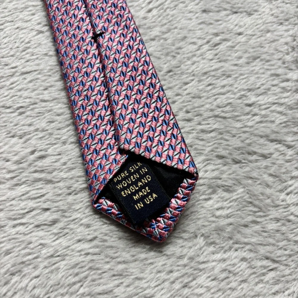 Brooks Brothers Makers Silk Tie Blue Pink Geometric Woven in England Made In USA